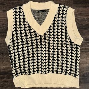 Cream and Black V-Neck Sweater Vest